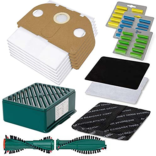 Smartes Sparset - 50 Teile - Passend für Vorwerk Tiger 250, 251 & 252-12 Vlies Staubsaugerbeutel + Filterset + Duft + Ersatzbürsten - Bestleistung beim Saugen - Hochwertige Qualität