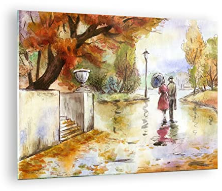 Bilder auf Glas Wetter regen herbst park Glasbild 70x50cm Wandbilder Dekoration Wohnzimmer Schlafzimmer Küche Deko Klein Wanddeko Bild im Glas Wand Kunstdruck Art Modern Wall Decor GAA70x50-2914