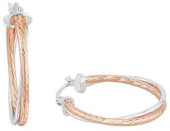 Amor Creolen 925 Sterling Silber Damen Ohrschmuck, 3,1 cm, Bicolor, Kommt in Schmuck Geschenk Box, 2016682