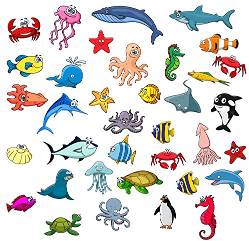 Lernen Kinder Sealife Fische Badezimmer Wandaufkleber Kinder Decals Grafik Dekoration Cartoon Octopus Spiele 34pcs