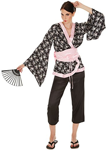 dressforfun Frauenkostüm Geisha | Wundervoller Kimono | bequeme Hose | inkl. Hüftgürtel und Bindeband mit großer Schleife (M | Nr. 300996)