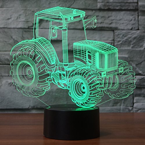 Traktor Hologramm 3d Lampe Nachttischlampe, Nachtlicht fürs Kinderzimmer, LED Lampe fürs Wohnzimmer