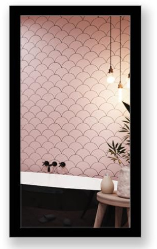 Spiegel MIT Rahmen 32 GRÖßEN 90/60cm, 60 x 90cm, 11 Farben Rahmen, Handgefertigte, breiter Fester Rahmen, Stabiler Rückwand, Rahmenleiste: 60x20mm, Rahmen Farbe: Schwarz Matt