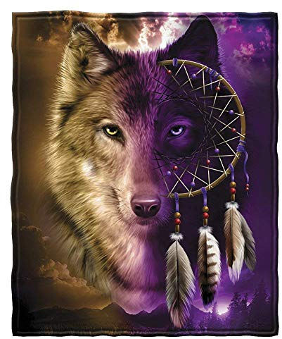 YISUMEI Decke 125x150 cm Kuscheldecken Sanft Flanell Weich Fleecedecke Bettüberwurf Wolf Traumfänger