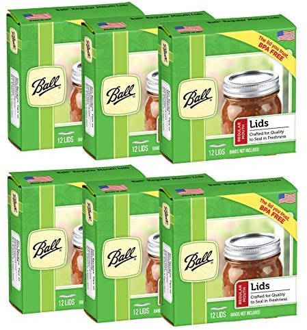 Ball Regular Mouth Lids for Glass Mason Jars, Used for Canning, Pickling, Juice, Jam, Jelly 12-Count, Pack of 6 (72-Lids Total)