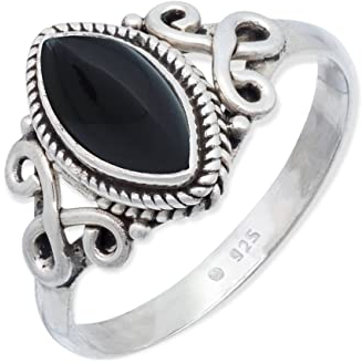 mantraroma Damen Ring 925 Silber Onyx Edelstein schwarz ausgefallen verspielt
