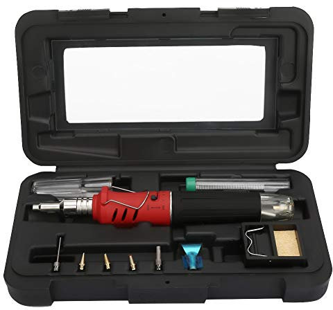 Gaslötkolben BiuZi 1 Set HS-1115K Multifunktions-Butangas-Löt-Kit 80-150 W Akku-Gaslötkolben-Kit (Rot, Gold) (Farbe : Red)