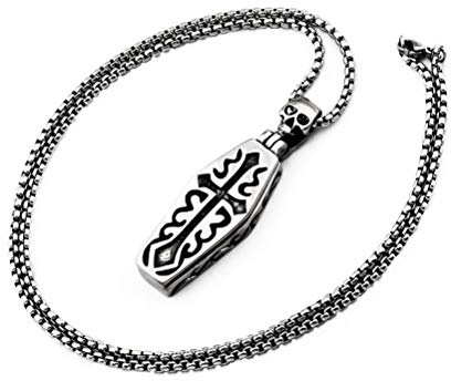 Amosfun Coffin Locket Necklace Diy Opening Skeleton Chain Cross Pendant Alloy Jewelry Gift for Men Women