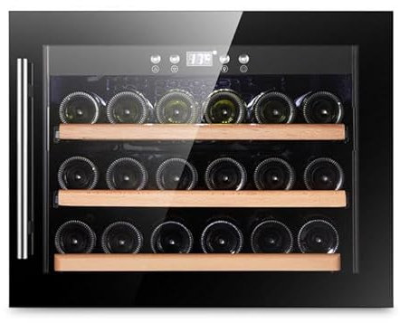 CAVIN - Integrierbarer Weinkühlschrank - Scandinavian Collection 18, Kapazität 18 Flaschen, Schwarzes Glasdesign, 1 Zone 5 bis 20°C, UV-geschützte Glastür, Kompressor, 38dB leise, Holzregalböde