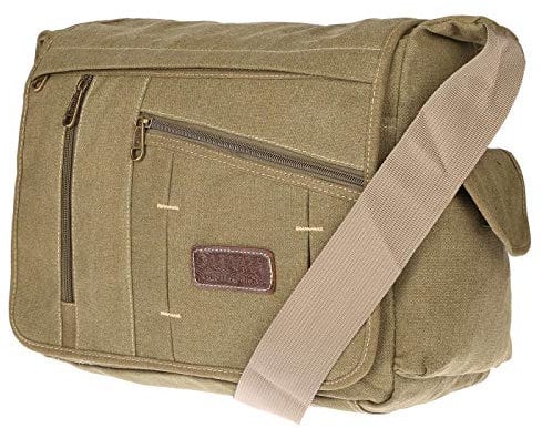 Christian Wippermann große XL Herren Damen Tasche Umhängetasche Canvas Messenger Bag Grün