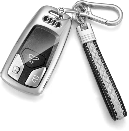 RYE Autoschlüssel Hülle für Audi A4/A5/A6L/A7/A8/A8L/Q5/S5/S6/S7/S8 usw,3 Tasten TPU Audi Schlüsselhülle-Silber
