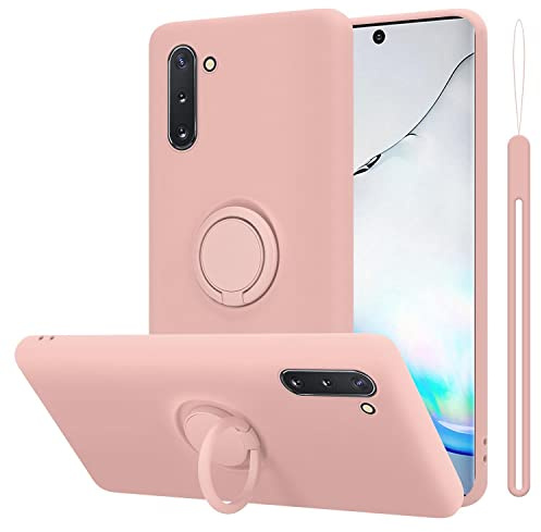 Cadorabo Hülle kompatibel mit Samsung Galaxy Note 10 Schutzhülle TPU Silikon Case Liquid Design mit Ring Slim Kratzfest Liquidsilikon Microfaser Case Hülle für Galaxy Note 10 in Rosa