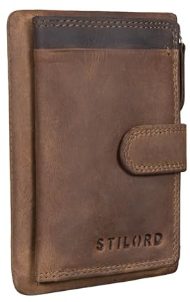 STILORD 'Garrett' Porte-Carte avec Porte Clé en Cuir Mini Portefeuille pour Homme Femme avec Protection RFID et NFC Porte-Monnaie Cuir Véritable, Couleur:Marron Moyen