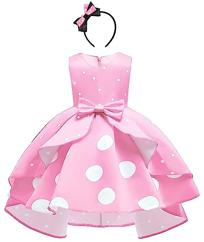 Minnie Mouse Kleid Mädchen Weihnachten Karneval Halloween Verkleiden Kostüm Vintage Polka Dot Prinzessin Tutu Hi-Lo Partykleid mit Maus Ohren Stirnband Geburtstag Festlich Outfit Rosa 2-3 Jahre