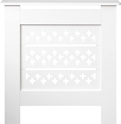 Bestfor Small White MDF Wood Radiator Cover with Cross Pattern Vents - Offers protection from burns and hides away old radiators