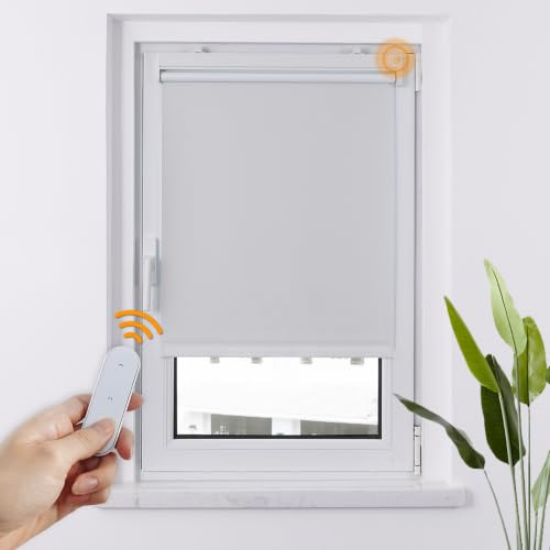 HOMEDEMO M100 Elektrische Rollos Verdunkelungsrollo mit Motor & Fernbedienung, Weiß 80x130cm(BxH), Smart Rollo ohne Bohren klemmfix & mit Bohren, Sonnenschutz Sichtschutz Rollo für Fenster