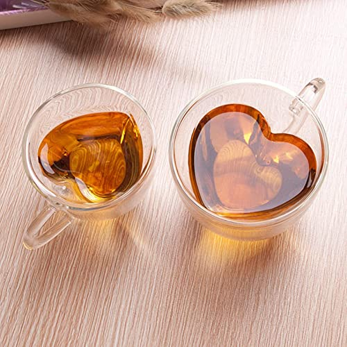Tazza da caffè in vetro a forma di cuore, doppia parete, tazza da caffè in vetro, cappuccino, latte, tazze da caffè con manico, tazza in vetro borosilicato trasparente per succo di latte gelato