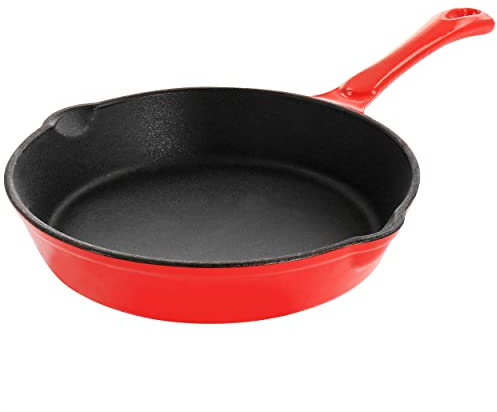 Megachef Enameled Round 8 Inch PreSeasoned Cast Iron Frying Pan in Red (MCCE-8)