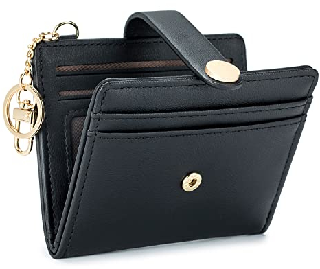 POIUGOYA Portafoglio sottile da donna, blocco RFID, porta carte di credito con tasca portamonete con cerniera, finestra ID e portachiavi, Pelle PU 2A-Nero, classico