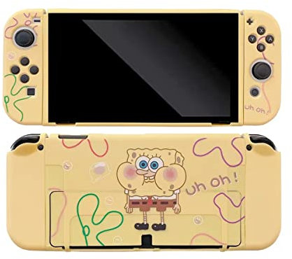 Süße SpongeBob Schwammkopf-Hülle Kompatibel Mit Nintendo Switch OLED, Andockbare Hülle, Ergonomische Weiche TPU-Griffhülle Für Joycon, Sparkle Skin Set
