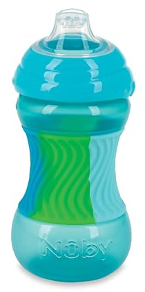 Nuby No Spill Sili Bands 10oz Soft Spout Cup with Textured Easy Grip Silicone Band - Aqua
