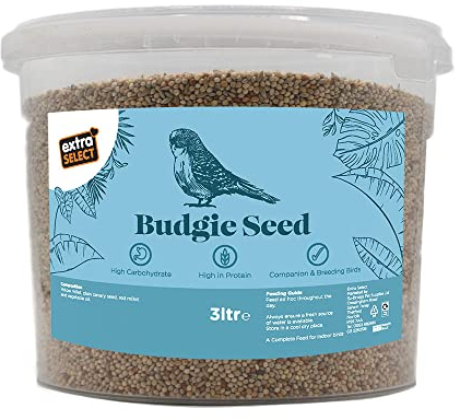 Extra Select Budgie Seed Mix - Indoor Bird Food for Small Birds Only in Handy Bird Seed Storage Tub - 3 Litre