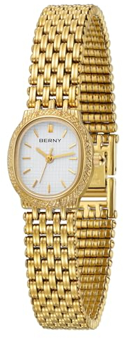 BERNY Gold Uhren für Frauen Armbanduhren Quarz Kleine Damenuhr Aktualisiert mit Werkzeugen im Lieferumfang Weiß