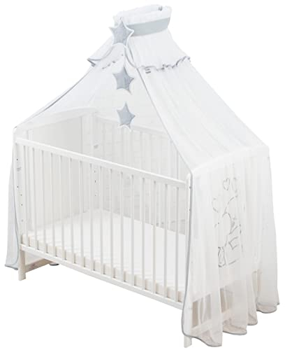 Bello24 - Babybett Betthimmel und Moskitonetz Traumnacht in fantastischen Farben Waschmaschinenfest inkl. Halterung und Accessoires 480 x 165 cm (Grau)