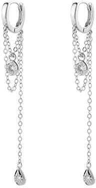 Ohrringe Modeschmuck, Ohrringe Silber Zirkonia Baumeln mit Quaste Poliert 70MM 13MM Creolen Hoop Elegante Earrings für Damen