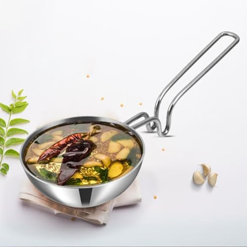 Vinod Platinum Triply Stainless Steel Tadka Pan Jumbo, 400 ml, 12.5 cm | Balance Handle | Small Frying Pan for Tempering & Spices | Flame Safe & Induction Friendly - Silver