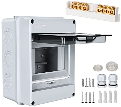 Scatola dei fusibili a parete, scatola di distribuzione a incasso, IP65, con 1 fila, 5 moduli, morsetti in ottone, distributore per ambienti umidi, giardini, esterni, ville, colonne di carico