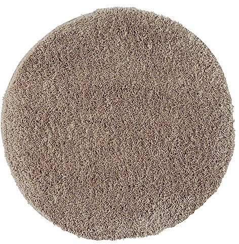 MY-RUG Shaggy Star kuscheliger Langflor Teppich, Rutschhemmende Unterseite, extra Langer Hochflor 37 mm, Pflegeleicht, Super Soft, Felloptik, beige, rund 120 cm