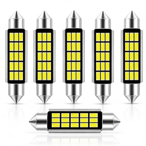 C5W LED, 6uds, Luces LED Interior Coche, Bombillas LED Coche, 42mm CANBUS | Luz Interior Coche y Luz Maletero Coche, Blanco Frío, 12V, Disponible en 31, 36, 39 y 42 mm, para Plafón, Guantera y Puertas.
