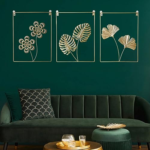 Junhui Gold Wanddekoration aus Metall, 3 Stück Metallblatt Dekorative, Ginkgoblatt Modernes Minimalistisches Deko Wohnzimmer Wanddeko, Wand Skulpturen für Zuhause Büro Wohnzimmer Hotel Dekoration