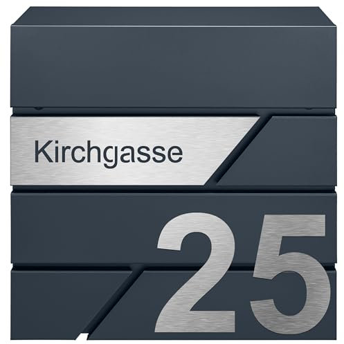 Briefkasten mit Zeitungsfach in Anthrazit, Edelstahlbriefkasten, Wandbriefkasten Briefkasten mit Schloss und Zeitungsfach - Jetzt mit Lasergravur erhältlich (Model 6)