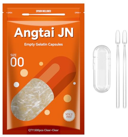 AngtaiJN Capsules de Gélatine Vides Taille 00(500 Unités)-Capsule Gelatine Transparente à Remplir avec 2 Micro Cuillère de Laboratoire, Gélule Vide Compatible avec le Remplisseur de Capsules de 00