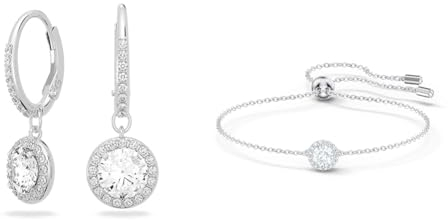 Swarovski Angelic Drop-Ohrhänger, Rundschliff, Weiß, Rhodiniert & Angelic Armband, Rundschliff, Weiß, Rhodiniert