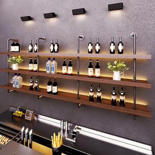 Casier à vin en Bois Mural Industriel, étagères de Rangement de Bar pour Bouteille de vin, casier à vin Suspendu, Porte-Bouteille de vin, pour Cuisine et Salon (Taille : 200 x 22 x 120 cm)