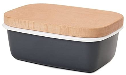 Plato for Mantequilla, Caja for Mantequilla, Platos, Recipiente for Mantequilla esmaltado, Bandeja for Platos con Tapa de Madera, Caja de Almacenamiento, bandejas for Guardar Mantequilla (Color : A)