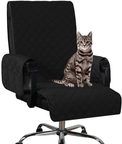 AQIGR wasserdichte Bürostuhl Bezug Universal Anti-Rutsch Stuhlhussen Bezug für Haustiere, Katzen, Hunde Drehstuhl Abnehmbare Computer Sessel Schutz Hülle (Color : Black (with handrail))