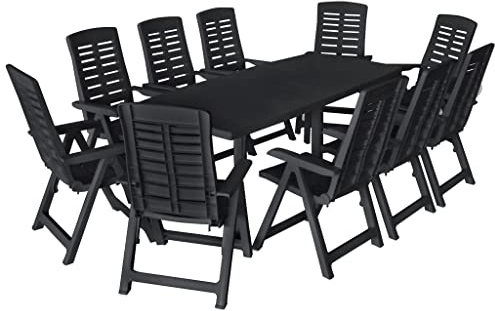 KTHLBRH Lounge Gartenmöbel Set Terrassenmöbel Balkonmöbel 11-TLG. Garten-Essgruppe Kunststoff Anthrazit