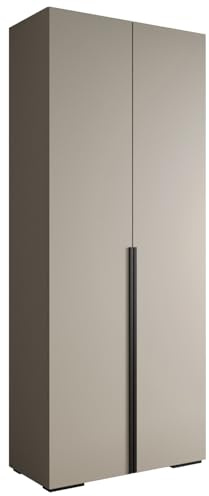 MEBLE KRYSPOL Inova 1 Moderner Schrank mit Regalen und Stange - Aufbewahrungsschrank für Schlafzimmer, Wohnzimmer - 236,7x100x47 cm - KGoldpusfarbe Kaschmir - Frontfarbe Kaschmir - Grifffarbe Schwarz
