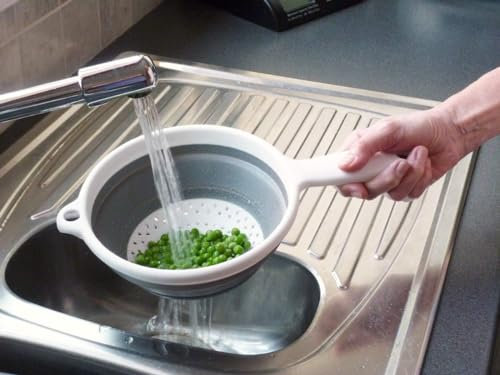 Citystores® Pop & Store Collapsible Food Colander with Handle White and Grey Silicone Pasta, Potatoes and Vegetables Large 9.5 2248