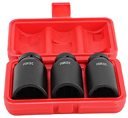 3pcs Deep Impact Socket 12 Point 1/2in Wheel Axle Hub Nut Socket Set Full Contact with Shaft Nut, Chrome Vanadium Steel Drive Socket Set for Professional Heat Treatment