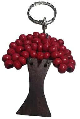 BLUSUPERSHOP pch8 rosso albero della vita portachiavi in legno 7 cm, perle legno, h totale 11 cm portafortuna amuleto contro jella