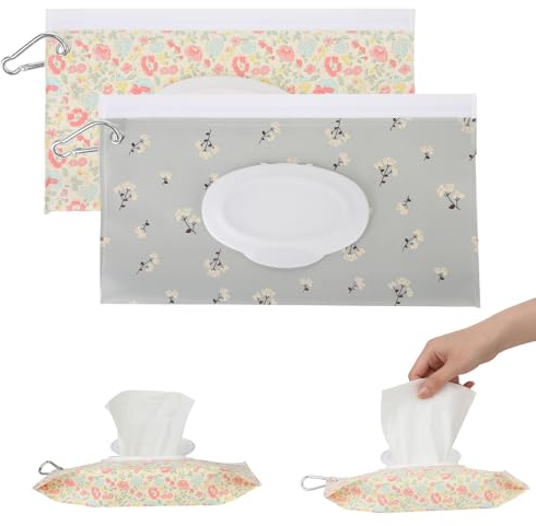 Qianyu Lot de 2 distributeurs de lingettes humides portables pour bébé - Réutilisables - Sac de voyage pour lingettes humides - Sac rechargeable pour couches de bébé - Pour la randonnée en plein air