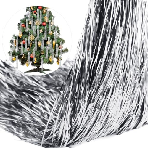 Timgle 40000 Pcs Icicle Tinsel Strands for Christmas Tree Tinsel Foil Fringes Shiny Icicles Garland for Christmas Tree Party Decor Birthday Supplies (Silver)