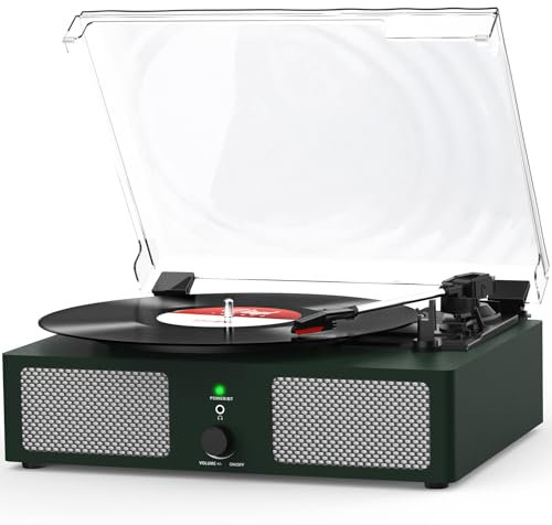 Udreamer Giradischi con altoparlanti integrati e trasmissione a cinghia Bluetooth, fonografo vintage a 3 velocità per ascoltare musica e decorazioni per la casa verde