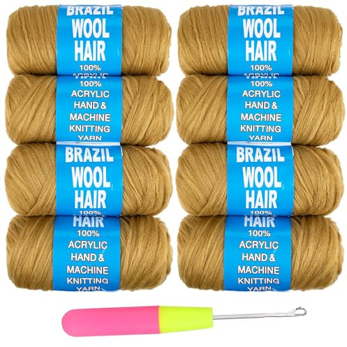 Samtress 8 Roll Blonde Brazilian Wool Hair for Braids, Acrylic Yarn for African Hand Knitting, Jumbo Braids, Senegalese Twisting, Knitting Hair, Faux Locs, Spiral Corkscrews, Twist Wraps (#27)