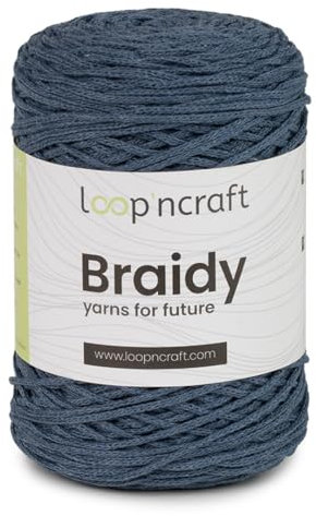 Cordino morbido per borse ad uncinetto in cotone riciclato, cordoncino 2 mm, 250gr al gomitolo, 250 metri, per borse ad uncinetto, progetti creativi e hobby (Jeans)